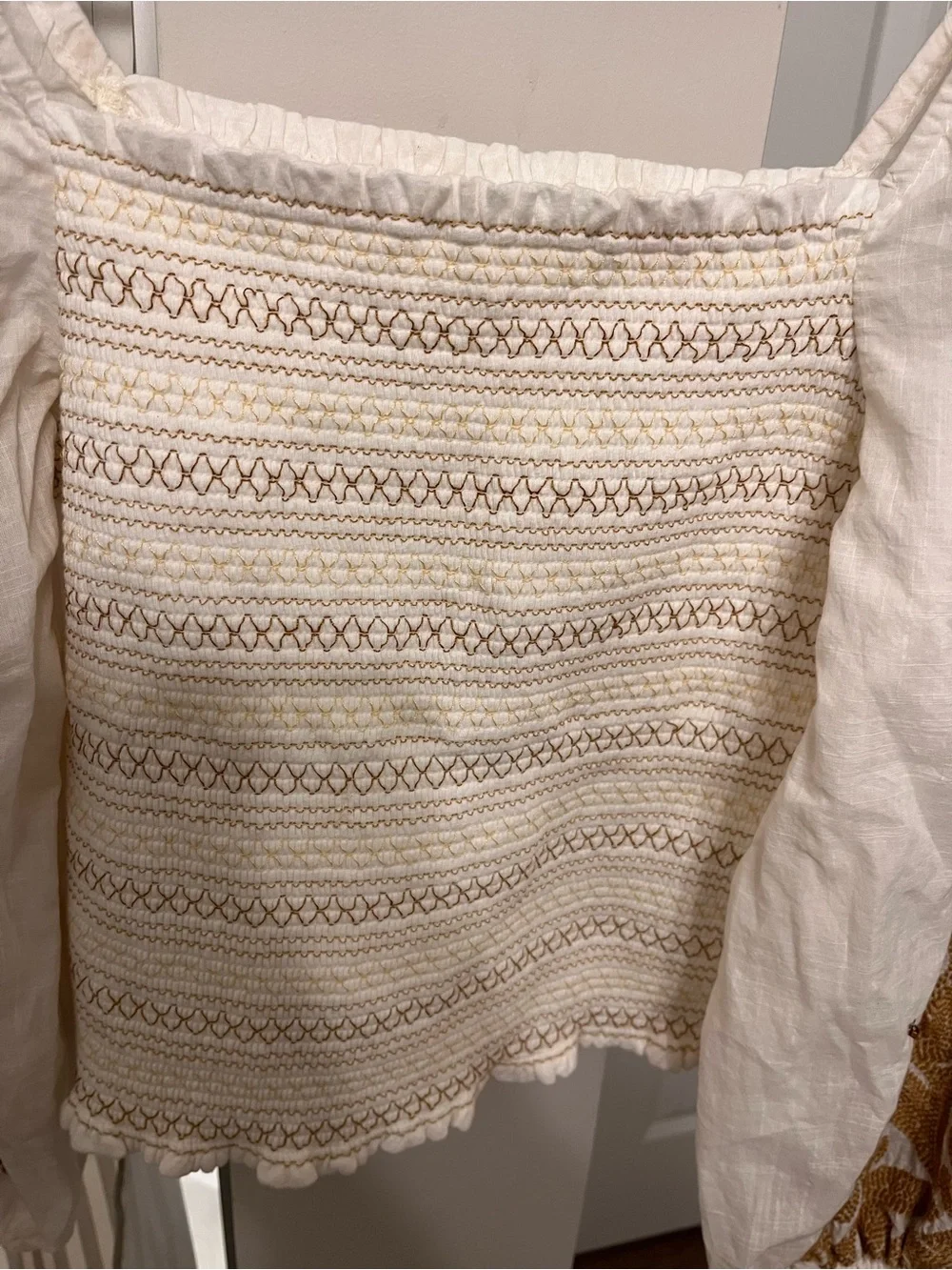 Anthropologie Cream White Embroidered Puff-Sleeve Peasant Blouse